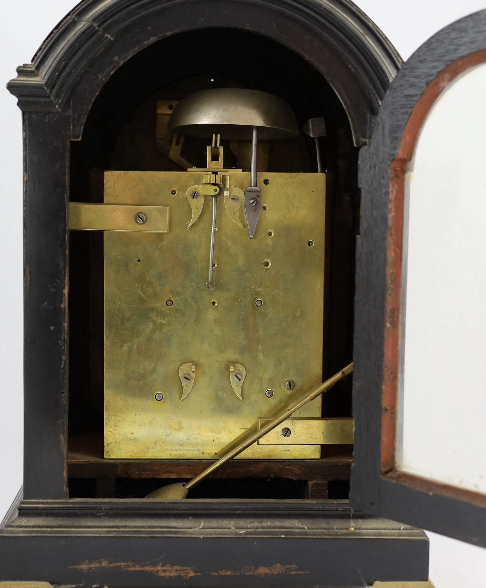 Stuart of Newcastle. A George III ebonised bracket clock, width 28cm depth 20cm height 41cm